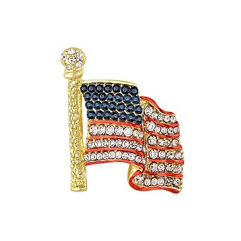 Silver Tone Crystal Rhinestone 4th of July American USA Flag Patriotic Pin Brooch