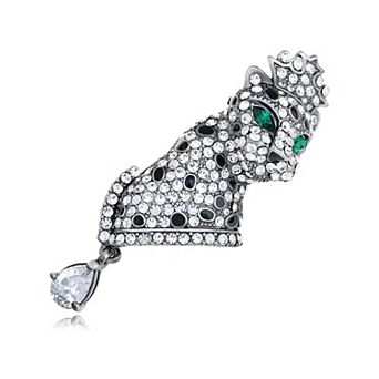 Dazzle Clear Crystal Rhinestone Element Leopard King Crown Pin Brooch