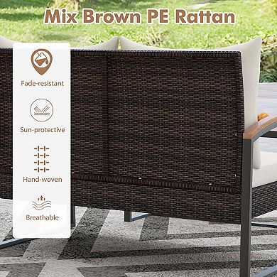 2 Pieces Patio PE Wicker Furniture Set with Acacia Wood Coffee Table