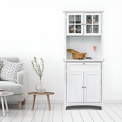 Freestanding Kitchen Storage Cabinet with Drawer, Doors and Adjustable Shelf