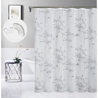 Dainty Home Jessica Linen Textured Metallic Fabric Shower Curtain with 12 Matching Hooks 70" x 72"