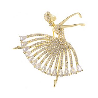 Rhinestone Ballet Dancer Brooches Fashion Crystal Silver Tone Brooch Pins Elegant Dress Accessories