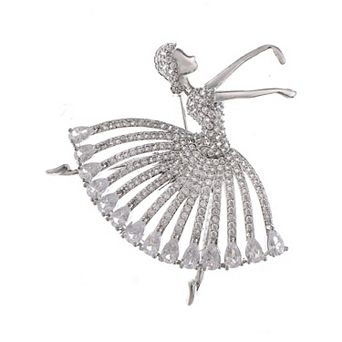 Rhinestone Ballet Dancer Brooches Fashion Crystal Silver Tone Brooch Pins Elegant Dress Accessories