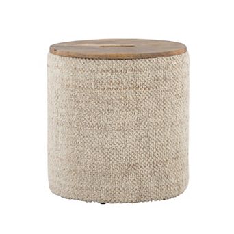 Loheer Handwoven Wool Storage Ottoman with Mango Wood Top