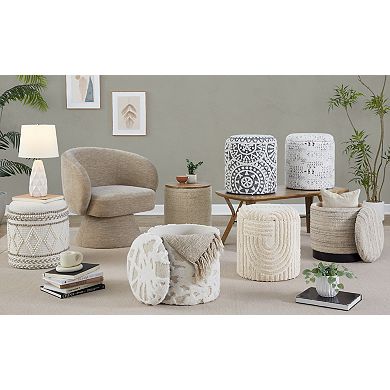 Loheer Handwoven Wool Storage Ottoman with Mango Wood Top