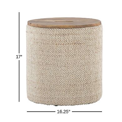 Loheer Handwoven Wool Storage Ottoman with Mango Wood Top