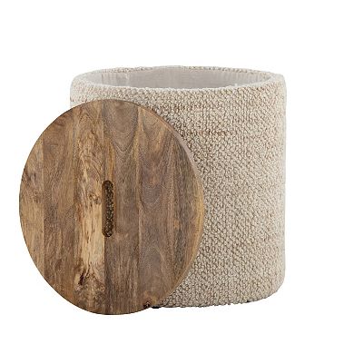 Loheer Handwoven Wool Storage Ottoman with Mango Wood Top