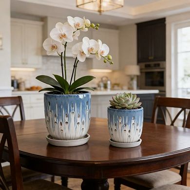 KWPZQEB 2PCS Handmade Gradient Ceramic Planter with Breathable Holes