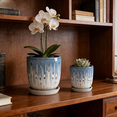KWPZQEB 2PCS Handmade Gradient Ceramic Planter with Breathable Holes