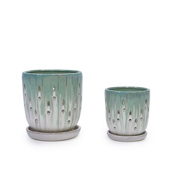 KWPZQEB 2 pc Handmade Gradient Ceramic Planter with Breathable Holes