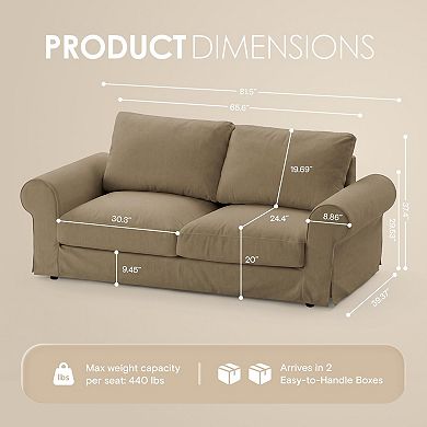 81.5" Farmhouse Cloud Loveseat Sofa with Washable Slipcover, Deep Seat Couch for Living Room