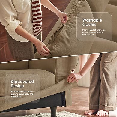 81.5" Farmhouse Cloud Loveseat Sofa with Washable Slipcover, Deep Seat Couch for Living Room