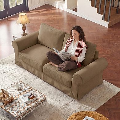 81.5" Farmhouse Cloud Loveseat Sofa with Washable Slipcover, Deep Seat Couch for Living Room