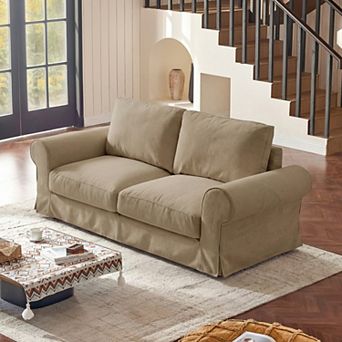 Farmhouse 81.5" Oversized Cloud Loveseat Sofa With Washable Slipcover, Deep Seat