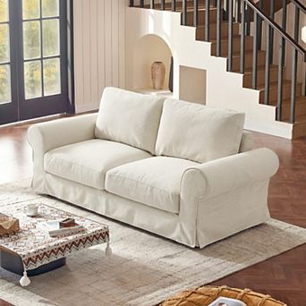 Farmhouse 81.5" Oversized Cloud Loveseat Sofa With Washable Slipcover, Deep Seat