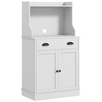 Kitchen Hutch Cabinet with Microwave Shelf, Drawer and Adjustable Shelf