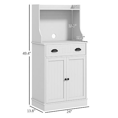 Kitchen Hutch Cabinet with Microwave Shelf, Drawer and Adjustable Shelf