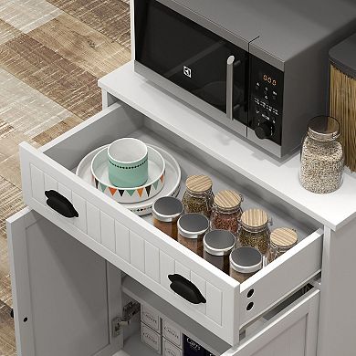 Kitchen Hutch Cabinet with Microwave Shelf, Drawer and Adjustable Shelf