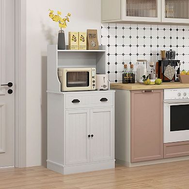 Kitchen Hutch Cabinet with Microwave Shelf, Drawer and Adjustable Shelf