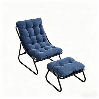 KWPZQEB Patio Puffy Cushion Lounge Chair with Ottoman for Living Room, Outdoor, Stripes