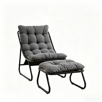 KWPZQEB Patio Puffy Cushion Lounge Chair with Ottoman for Living Room, Outdoor, Stripes