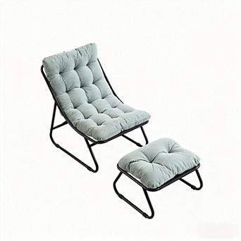 KWPZQEB Patio Puffy Cushion Lounge Chair with Ottoman for Living Room, Outdoor, Stripes