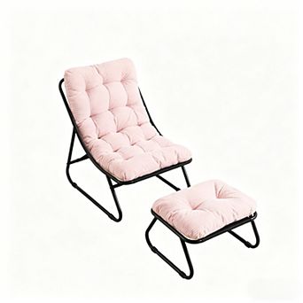 KWPZQEB Patio Puffy Cushion Lounge Chair with Ottoman for Living Room, Outdoor, Stripes