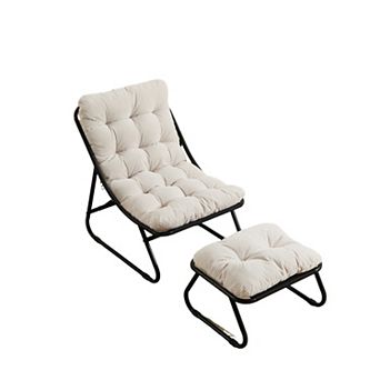 KWPZQEB Patio Puffy Cushion Lounge Chair with Ottoman for Living Room, Outdoor, Stripes