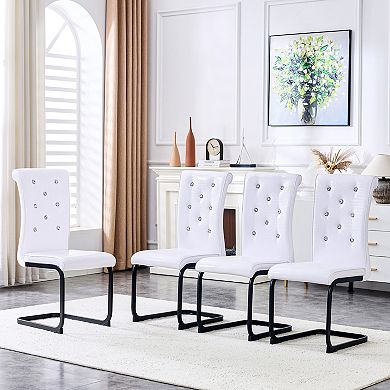 Loheer Retro Alligator Grain Upholstered Dining Chairs with Crystal Buckles Set of 4