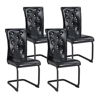 Loheer Retro Alligator Grain Upholstered Dining Chairs with Crystal Buckles Set of 4