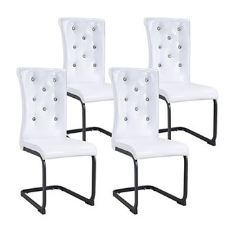 Loheer Retro Alligator Grain Upholstered Dining Chairs with Crystal Buckles Set of 4