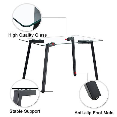 KWPZQEB Modern Minimalist Dining Table with Tempered Glass Tabletop & Metal Legs for Kitchen