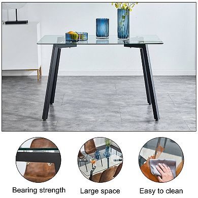 KWPZQEB Modern Minimalist Dining Table with Tempered Glass Tabletop & Metal Legs for Kitchen