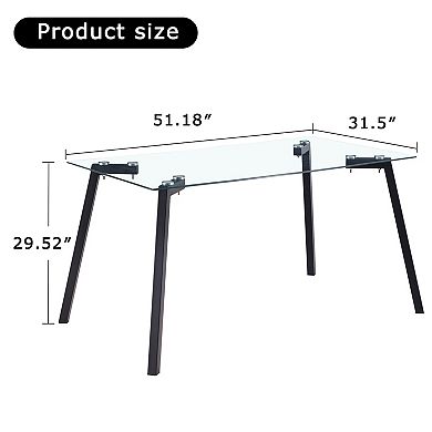 KWPZQEB Modern Minimalist Dining Table with Tempered Glass Tabletop & Metal Legs for Kitchen