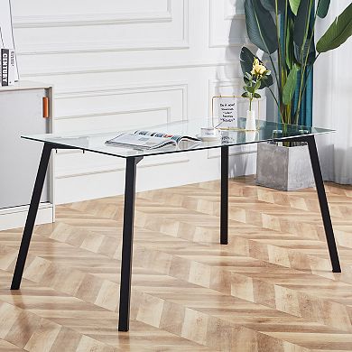 KWPZQEB Modern Minimalist Dining Table with Tempered Glass Tabletop & Metal Legs for Kitchen