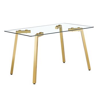KWPZQEB Modern Minimalist Dining Table with Tempered Glass Tabletop & Metal Legs for Kitchen