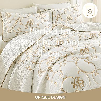 Embroidered Plant Pattern Cotton Oversized Bedspread