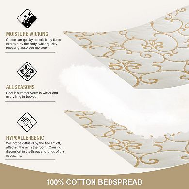 Embroidered Plant Pattern Cotton Oversized Bedspread