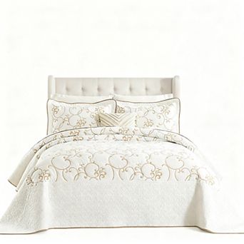 Embroidered Plant Pattern Cotton Oversized Bedspread