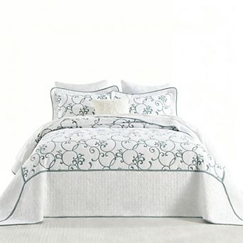 Embroidered Plant Pattern Cotton Oversized Bedspread