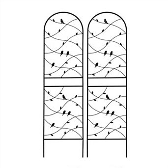 Loheer 2 Pack Metal Garden Trellis for Climbing Plants with Bird Decor Rustproof Black