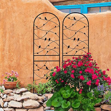 Loheer 2 Pack Metal Garden Trellis for Climbing Plants with Bird Decor Rustproof Black