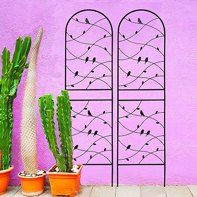 Loheer 2 Pack Metal Garden Trellis for Climbing Plants with Bird Decor Rustproof Black