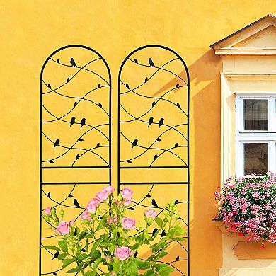 Loheer 2 Pack Metal Garden Trellis for Climbing Plants with Bird Decor Rustproof Black