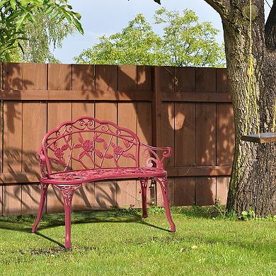 Cast Aluminum Outdoor Garden Bench Rose Pattern Patio Seating