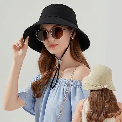 Wide Brim Sun Hat with Chin Strap Adjustable Fit UV Protection Bucket Hat