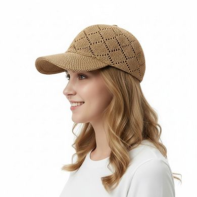 Women Woven Straw Baseball Hat Breathable Mesh Cap Lightweight Summer Sun Visor