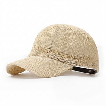 Women Woven Straw Baseball Hat Breathable Mesh Cap Lightweight Summer Sun Visor
