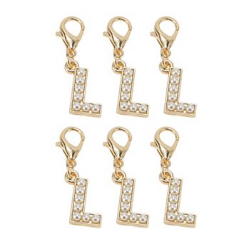 Faux Pearl Letter Shoelace Charms Gold Tone Beige 6 pc