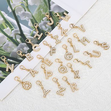 Faux Pearl Letter Shoelace Charms Gold Tone Beige 6 Pcs